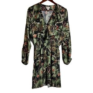 Johanna Ortiz x H&M Floral Print Silky Dolman Sleeve Mini Dress Small Green